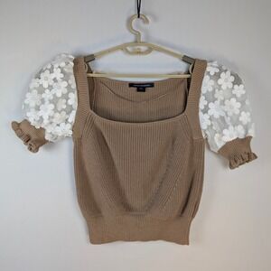 French Connection Juliet Mozart Caballo Sheer Floral Lace Sleeve Sweater XL